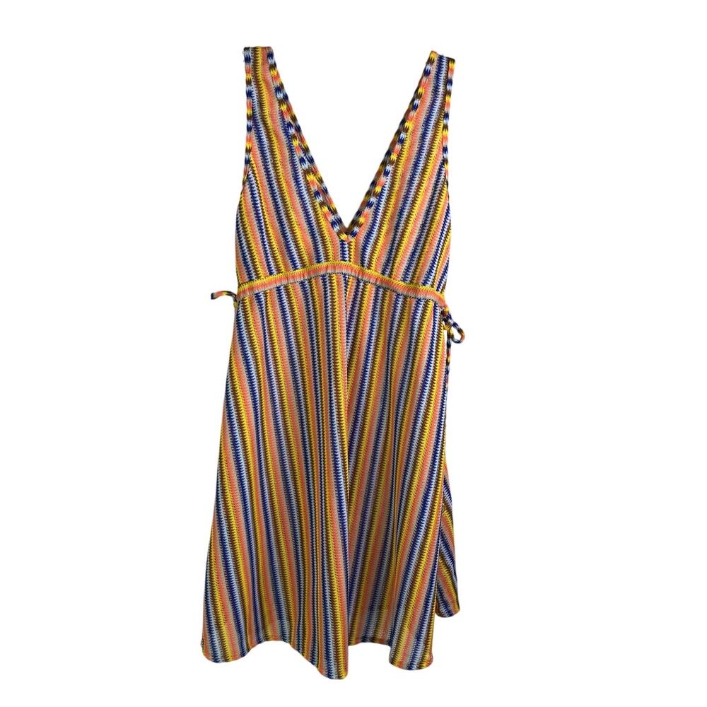 Lulifami Dress Womens Size XS Multi Color V-Neck / Back Cover Up Tie Side‎ Retro